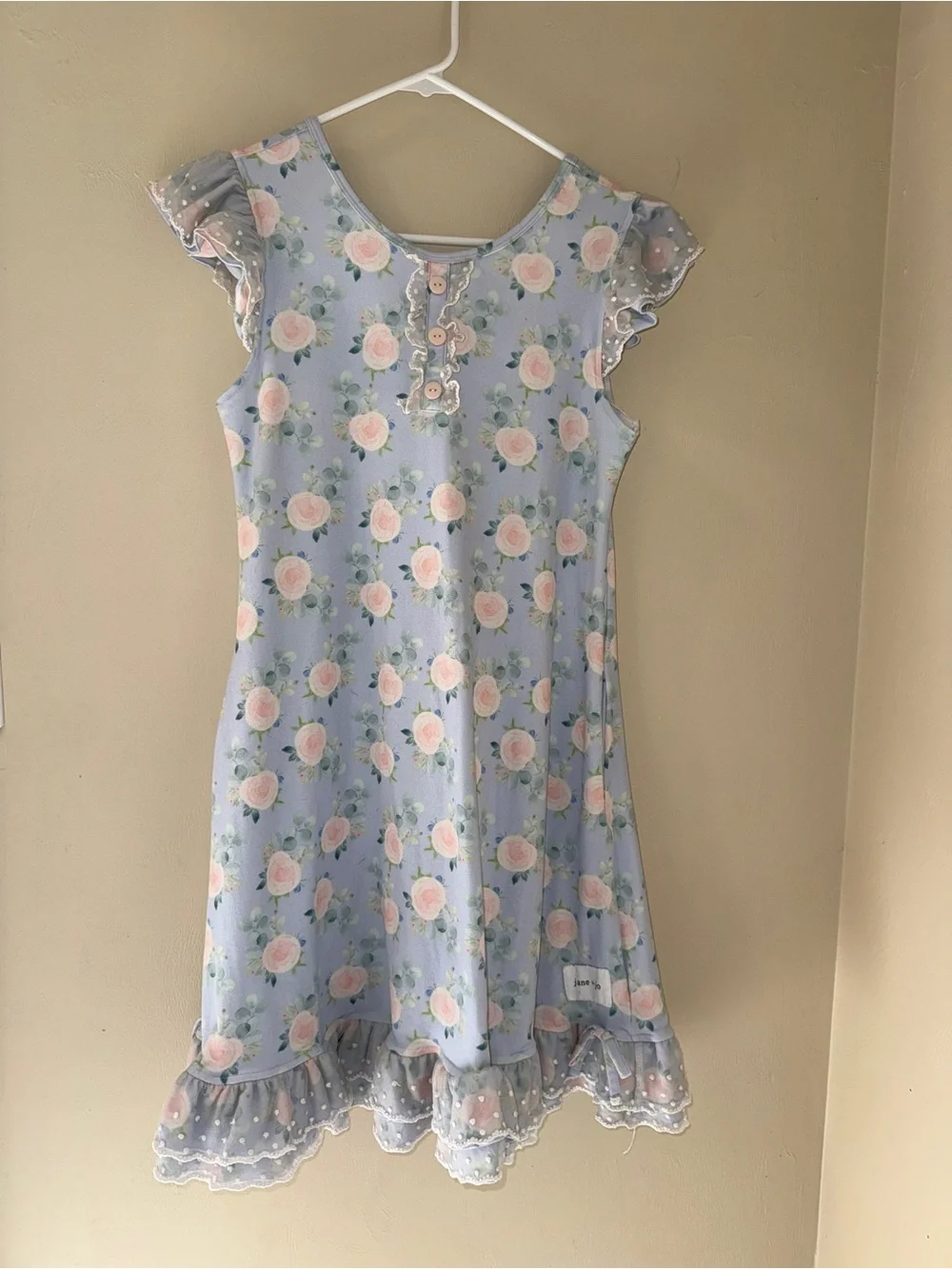 Jane + Jo 14/16 Blue Floral Ruffle-Trim Girls' Nightgown